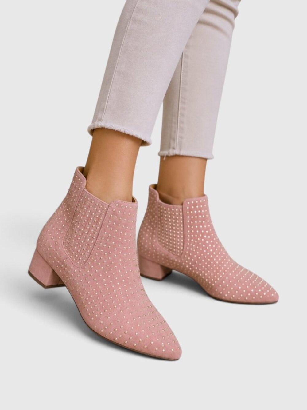 Topshop Pink Gold-studded Block Heel Suede Ankle Booties